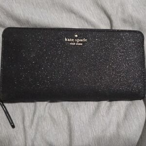 Kate Spade Black Sparkle Zip Wallet